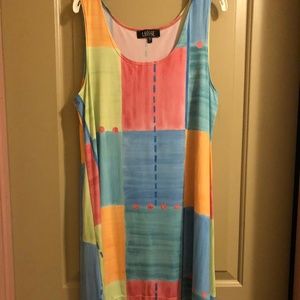 Yellow & Blue Patchwork Sidetail Tunic L NWOT